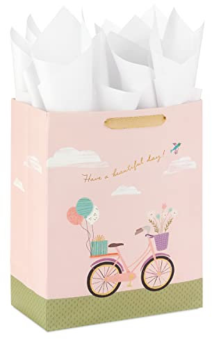 Hallmark 33 cm große rosa Geschenktüte mit Seidenpapier (Have A Beautiful Day Fahrrad und Luftballons) für Geburtstage, Muttertag, Brautpartys und mehr