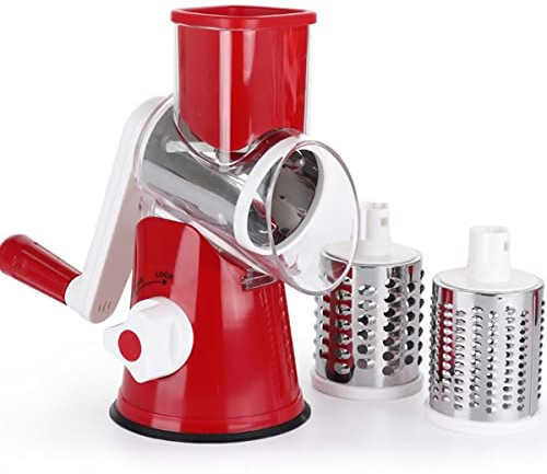 Râpe à fromage rotative avec poignée - Pour légumes - Avec 3 lames interchangeables - Rouge