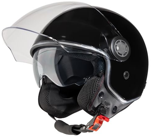 VINZ Pavia Jethelm mit Doppelvisier | Roller Helm Fashionhelm | In Gr. XS-XXL | Jet Helm mit Sonnenblende | ECE 22.06 Zertifiziert | Motorradhelm mit Visier - Schwarz