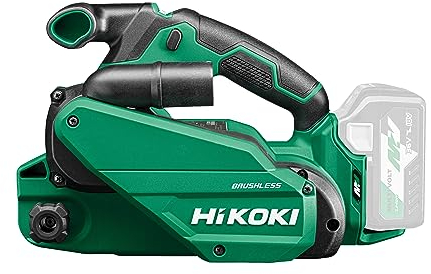 HIKOKI Akku Bandschleifer SB3608DA (18V, Schleiffläche (Breite): 76 mm, Bandlänge: 533 mm, Bandgeschwindigkeit: 122-450 m/min, Brushless) Zubehör: 1 Staubbeutel, 1 Schleifband, 1 Absaugadapter.