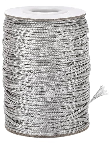 G2PLUS 100M Corda in Nylon Intrecciato in Raso,non Elastico,1.5MM Rocchetto di Filo Intrecciato per braccialetti intrecciati, collane,portachiavi macramè, cordini(Argento)