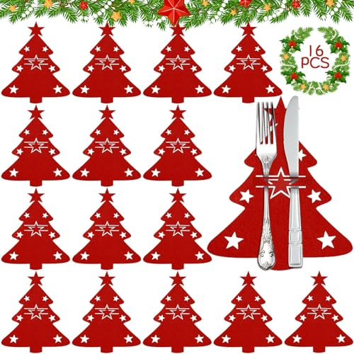LUTFI Bolsita Adorno Para Cubiertos de Navidad, 16 Pcs Porta Cubiertos Navideños Bolsas, Cestas Para Cubiertos de Fieltro NavideñO, Navidad Porta Cucharas, para Fiesta Mesa Cena Cocina Decoración