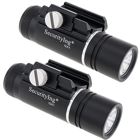 SecurityIng 320LM Rail Mounted Compact Pistol Light, Waterproof Mini Tactical Gun Flashlight Weapon Light Handgun Torch for Picatinny MIL-STD-1913 (2PC, Without Battery)