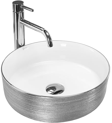 Rea Sami Brush Silver Aufsatzwaschbecken für Badezimmer, 360 x 360 x 115 mm, Keramik (Silber/Weiß)