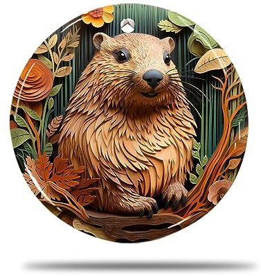 Keramik Weihnachts Ornamente, 7.3Cm Holzschnitzerei Eines Bibers Im Baum Retro 3D Keramik Ornamente Weihnachtsbaumanhänger Christbaum Schmuck