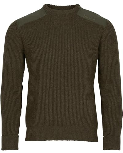 Pinewood Rundhalspullover Lappland Rough Moss Green, 3XL | Aus reiner Wolle mit Verstärkungen aus Ripstop-Gewebe an Schultern und Ellenbogen.