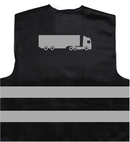 Sattelzug LKW Fahrer Warnweste BZW. Signalweste mit reflektierendem Aufdruck - Größe S/M, Schwarz