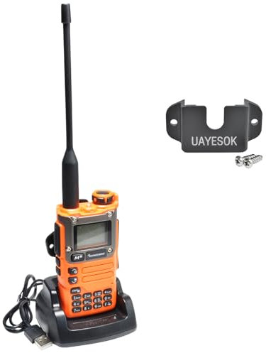 QUANSHENG UV-K6 Funkgerät 5W Walkie Talkie großer Reichweite Wiederaufladbare Handfunkgerät für Erwachsene Polizei Radio mit FM, NOAA, Typ-C Ladung, 200 Kanäle (UA-K6 mit Halterung)
