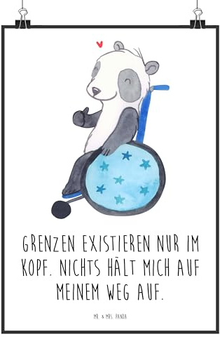 Mr. & Mrs. Panda Bild Panda Rollstuhl DIN A4 - Geschenk, wanddeko, Plakat, drucke, Wandbild, kunstdruck poster