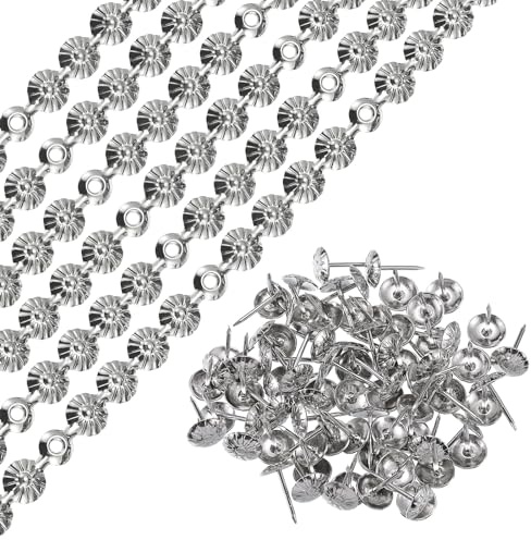 QUARKZMAN 6 Stück Polsternägel, Polster Reißzwecken, Vintage Polsterung Nägel mit Gemustert, Heftzwecken zum Dekorieren von Sofas, Türen und Anderen Möbeln - 6M x 11mm（L x W) Silber