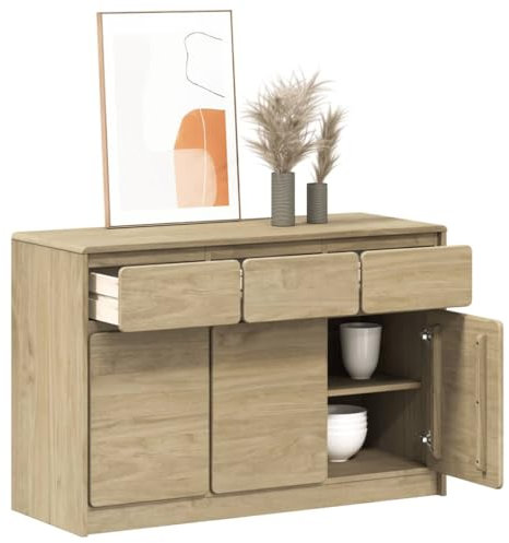 Homgoday Sideboard Beistellschrank Aufbewahrungsschrank Küchenschrank Buffetschrank Mehrzweckschrank mit viel Stauraum für Wohnzimmer SAUDA Eiche-Optik 114x43x75,5 cm Kiefernholz