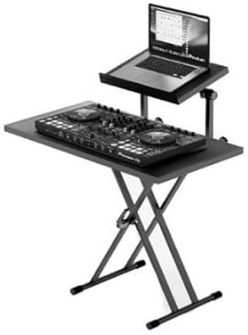 AxcessAbles Portable Two-Tier DJ Table Stand| Two Tier Piano Keyboard Stand for Sheet Music and Tablet | DJ Laptop and Controller Stand | Music Production Workstation | Booth Stand
