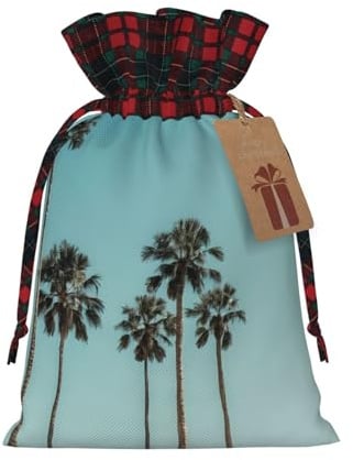 JIAGLINDE Palm Tree Print Christmas Gift Bags Xmas Present Bags With Gift Tag Halloween Candy Bags For Wrapping Gifts For Birthday Wedding (S/M)