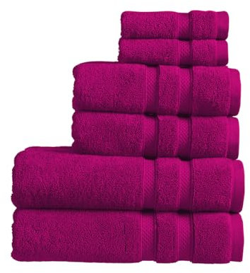 Christy Chroma Purple Towels Set | Set of 6 | 2 Bath 2 Hand 2 Face | Highly Absorbent Heavyweight 675GSM | Bold and Bright | Soft Smooth Bathroom Shower Towels | 100% Cotton | Sustainably Made | Plum
