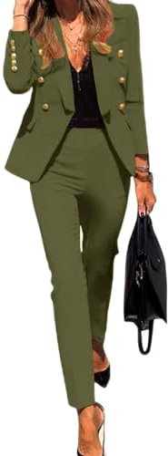 Tuta da donna elegante, 2 pezzi, tuta da lavoro, 2 pezzi, tuta da lavoro, set sexy, tuta casual, slim fit, tuta da jogging, tuta doppiopetto, verde militare, S