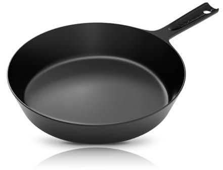 COOKLIFE Padella in ghisa liscia da 25 cm, lavabile in lavastoviglie e in forno, padella in ghisa pre-stagionata per uso interno ed esterno, colore nero scuro