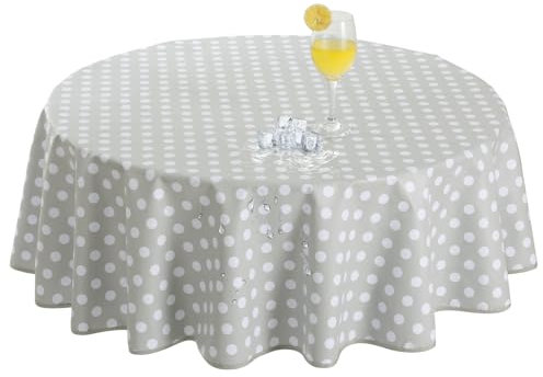 Romanstile Wachstuchtischdecke rund 140 cm Outdoor Tischdecke Wetterfest Grau,350GSM PVC Tischdecke Draußen abwischbar für Garten,Terrasse,Esstisch,Balkon,Party,Hochzeit,Spielzimmer,Frühling,Sommer