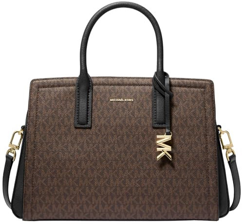 Michael Kors Damen Laila Medium Satchel Umhängetasche, Goldfarbene Metallteile/Braun/Schwarz
