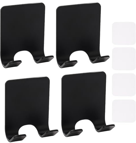 WOLMIK 4 Pcs Razor Holder Hooks for Shower, Waterproof Self Adhesive Razor Holder Stand, Shaver Holder for Shower, Razor Shower Holder for Bathroom Kitchen Plug Razor Towel Robe Wall Hooks, Black