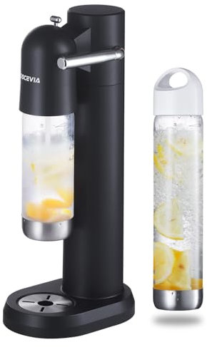 Gasatore Acqua Frizzante per Casa, Macchina per Soda con 2 Bottiglie Senza BPA (1L + 0.5L), Compatibile con Bombola CO₂ 60L (Non Inclusa), Nero
