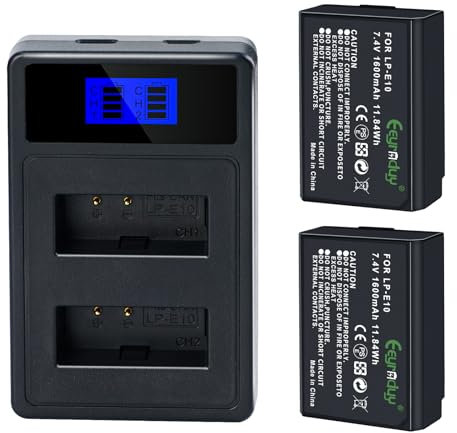 Eeyrnduy LP-E10 Batterien und Dual Akku Ladegerät für Canon EOS Rebel T7 T6 T5 T3 T100, Kiss X50 X70 EOS1100D/1200D/1300D/2000D Digitalkameras (LP-E10)