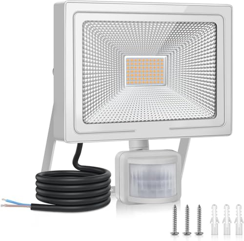MEIHUA Projecteur Led Extérieur avec Détecteur 60W, 5200LM Spot Led Extérieur 2700K Blanc Chaud Eclairage Exterieur Avec Detecteur IP66 Étanche pour Jardin, Patio, Garage