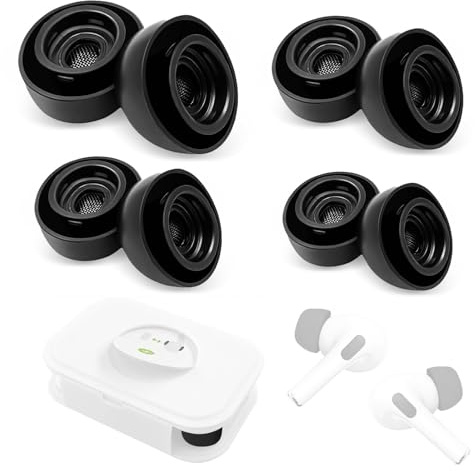 Replacement Ear Tips für Airpods Pro 1/2 mit Loch zur Geräuschreduzierung – Kompatible Silikontips mit Anti-Rutsch, Weiche Ersatz-Ohrstöpsel in XS/S/M/L, für Airpods Pro Zubehör (4 Paar, Schwarz )