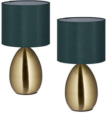 Relaxdays Nachttischlampe, 2er Set, mit Schalter, Fensterlampe, 3 Stufen, E14, Tischlampe, HD: 33,5 x 18 cm, Farbwahl
