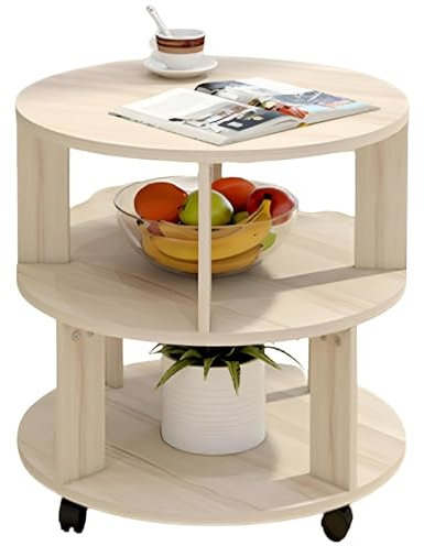 Tavolino rotondo moderno in legno con contenitore, tavolino mobile su ruote, comodino compatto, tavolo da balcone (colore: acero-ciliegio, dimensioni: 48x48 cm)