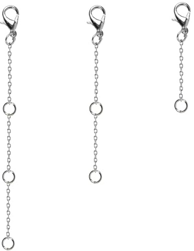 3 PCS Necklace Extender Silver, Sterling Silver Extender Chains for Necklaces, Bracelets, and Anklets, Lengths of 2, 4, and 6 Inches, Cable Curb Link Chain Extenders for Jewelry Making