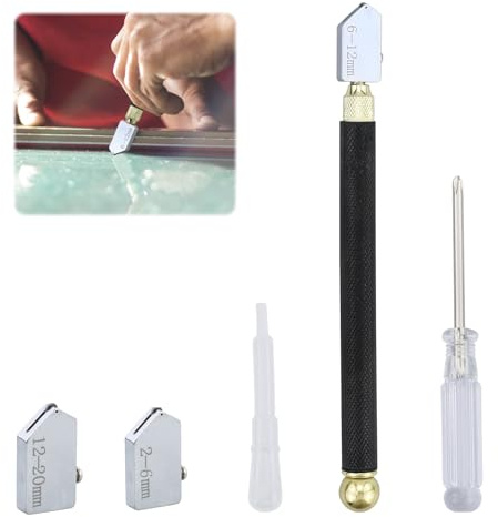 Glasschneider 2mm-20mm für Dickes Glas Fliesen Spiegel Mosaik Schneiden, Glasschneide-Werkzeug mit 3 Hartmetall-Schneidköpfen für Glas schneiden/Fliesen/Spiegel/Mosaik