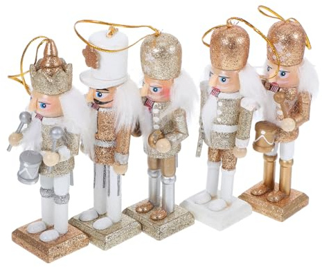 TOGEVAL Christmas Nutcracker Ornament Wooden Hanging Figure Glittering Powder Doll Pendant Xmas Tree Decoration Holiday Nutcracker Puppet for Party Home Decor