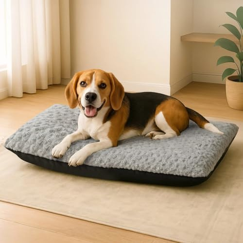 Skylos Washable Dog Bed Mat Medium, 75x50x7.5cm Calming Plush Pet Cushion, Anti-Anxiety Kennel Mattress, Orthopaedic Support, Anti-Slip Base, Removable Cover, Soft Fluffy Crate Mat