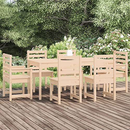 Runheo 7-TLG. Garten-Essgruppe Massivholz Kiefer, 159,5x82,5cm Tisch, 6 Stühle, Robustes Outdoor Möbel Set für Terrasse, Balkon, Garten