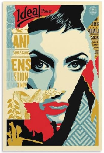 WDHBI HEKA Poster mit Aufschrift Famous Shepard Fairey, Ldeal Power-Ausstellung, Wandkunst, Retro-Leinwandgemälde, Gehorsamsdruck, für Wohnzimmer, Dekorbild, 30 x 40 x 1, ohne Rahmen