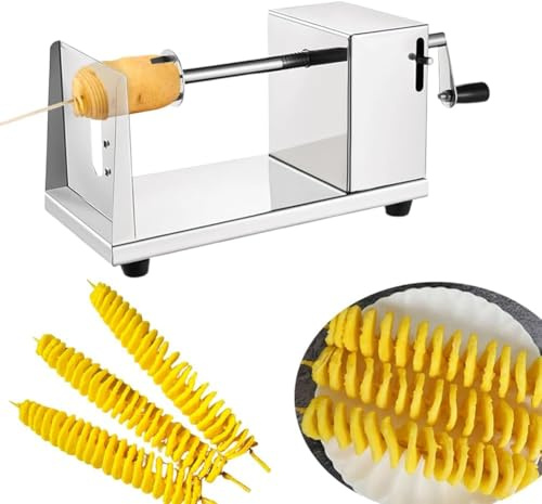 CEWROM Coupe-pommes de terre en spirale en acier inoxydable, pour légumes, fruits, avec manivelle et pieds en caoutchouc, pour fruits, pommes de terre, chips tornado