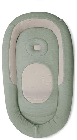 Inglesina Welcome Pod - Sdraio per neonati (0-8 mesi), conforme agli Stati Uniti, con supporto ergonomico per il tempo e il gioco della pancia, traspirante in bambù e rete 3D, verde equilibrio