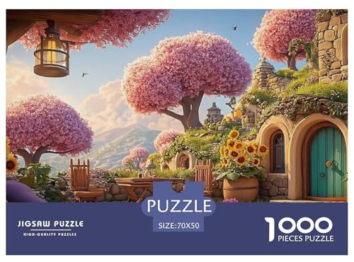 Sunny Terrace with Wooden Chairs 1000 Pcs Premium-Karton Puzzle Magical City Lebendige Bilder Familienspiel Puzzles Für Erwachsene Und Kinder 70x50cm/1000pcs