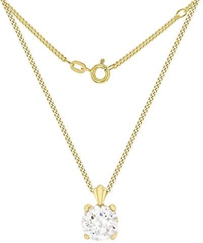 CARISSIMA Damen Diamantschliff Panzerkette 0.4mm mit Rund Cubic Zirkonia Anhänger 9k(375) 6mm Gelbgold 41cm/16zoll-46cm/1zoll