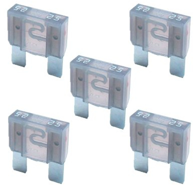 5 x Flachstecksicherung Maxi - Sicherung 25A / 32V / grau