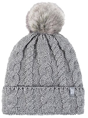 1 Ladies GENUINE Heat Holder Heatweaver Cable Knit Thermal Winter Warm HAT TOG 3.4 Variations - Pom Pom/Turn Over Cuff/Standard Beanie (Ladies L.Grey POM POM Hat)
