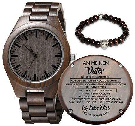 Kenon Gravierte hölzerne Uhr für Vater, personalisierte hölzerne Uhr Geschenk für Familie Jubiläums Weihnachts Geschenk (Mädchen an Vater)