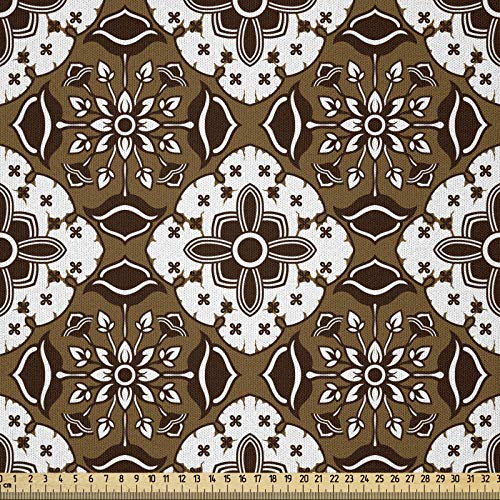 ABAKUHAUS Schokolade Stoff als Meterware, Batik Blumenmuster, Microfaser Multi Zweck Dekostoff für Kunsthandwerke, 3M (230x300cm), Dunkelbraun Weiß Braun