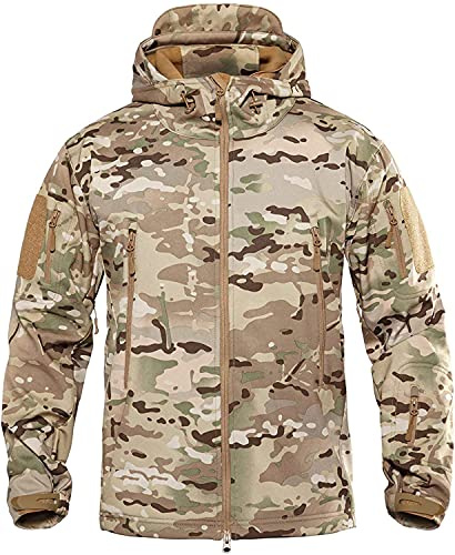 LiliChan Veste Tactique Soft Shell Militaire pour Hommes Sports de Plein air Armée de Chasse Manteau Imperméable (XXX-Large, Camouflage)