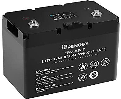 Renogy LiFePO4 12V 100Ah Lithium Batterie Solarbatterie mit Smart BMS - Versorgungsbatterie für Wohnmobil und Camping, 10 Jahre Batterielebensdauer