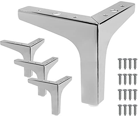 Cjueiom 15cm / 6 Inch Furniture Legs, Chrome Metal Triangle Feet for Sofa, Couch, Table, Cabinet, Ottoman, Modern Replacement Legs, 4Pcs