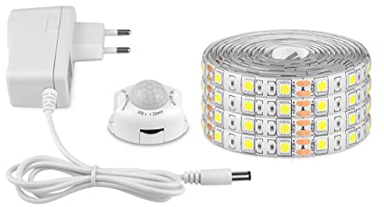 AIMENGTE LED Streifen mit Bewegungsmelder & Netzteil,Wasserdichte Hochwertige LED Leiste Bänder Beleuchtung Perfekt für Küche, unter Schrank,Treppe (2M, Warmweiß)