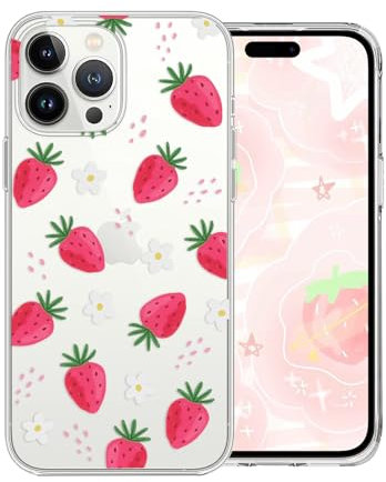 DiyGody Cute Phone Case for iPhone 15 Pro Max 6.7 Inch with kawaii Strawberry Daisy Flower Design,Clear Slim Soft TPU Shockproof Protective Cover Compatible for iPhone 15 Pro Max for Women Girls Kids
