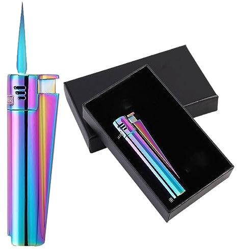 Mini accendisigari ricaricabile al butano, accendino a torcia, antivento, con fiamma a getto, confezione regalo (Color : Viola)