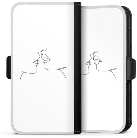 DeinDesign Flip Case kompatibel mit Apple iPhone X Handyhülle aus Kunst Leder schwarz Klapphülle Kussmund Line Art Liebe